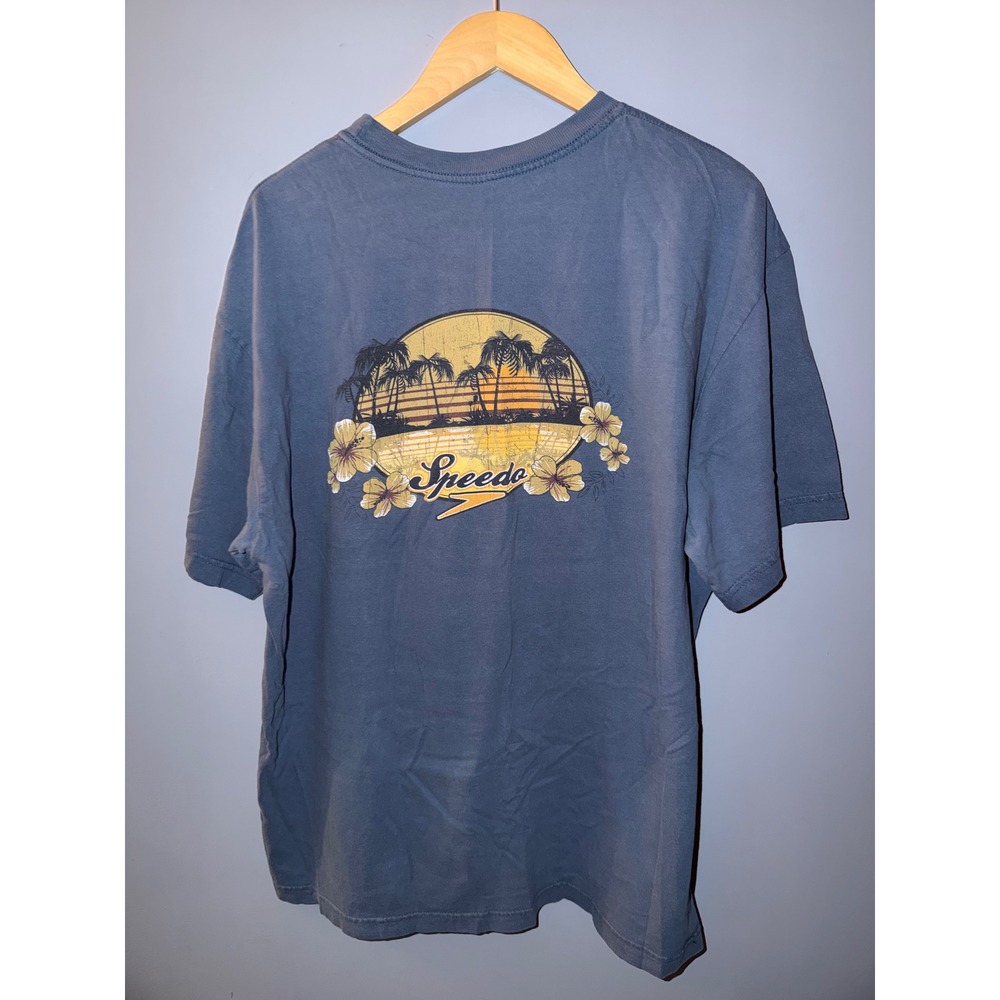 Speedo Mens Blue Tropical Sunset Palm Tree‎ Graphic T-Shirt XXL 2XL Cotton